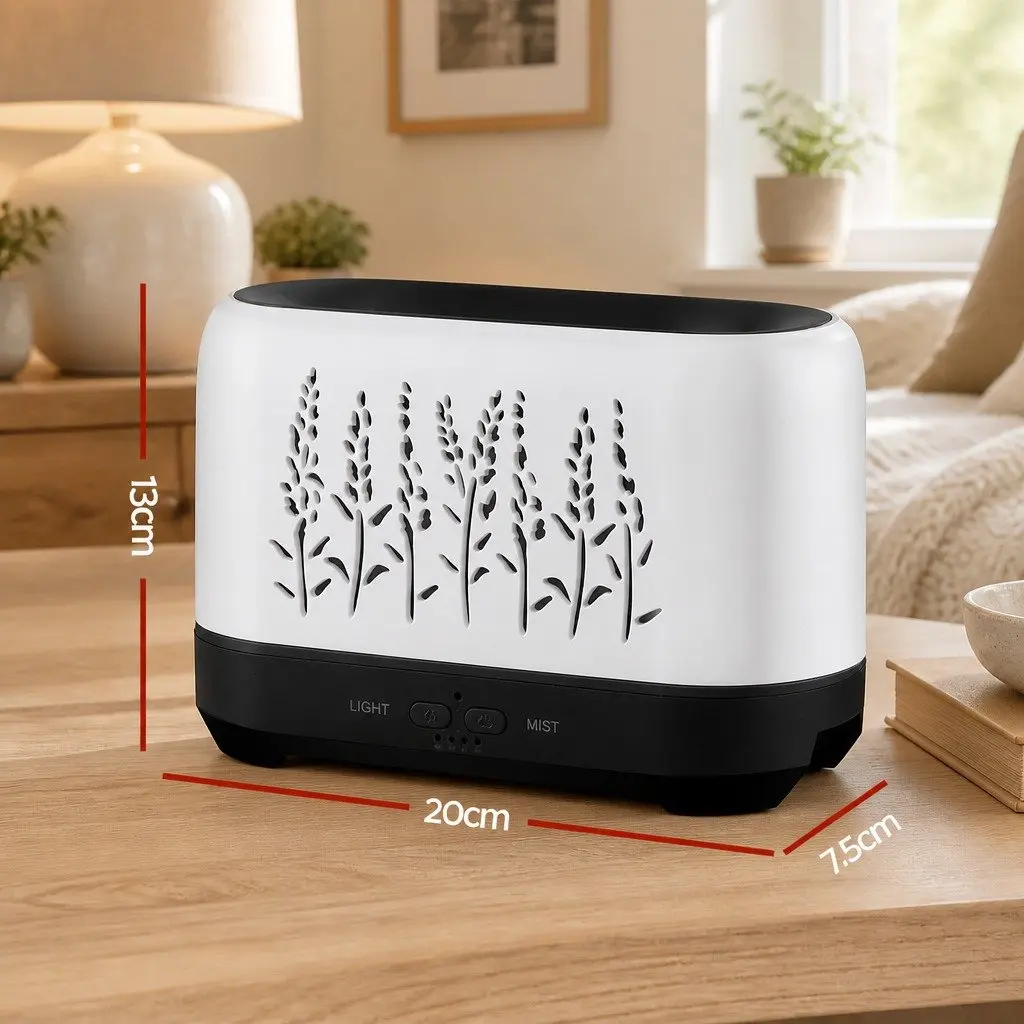 Aroma Diffuser 200ml White Ultrasonic Humidifier Simulated Flame Effect