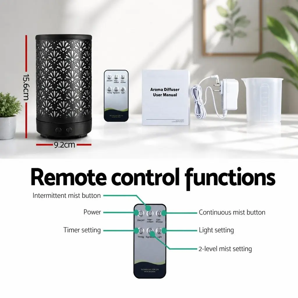 Aroma Diffuser ABS 100ml Black 4-in-1 Humidifier Night Light Remote Control