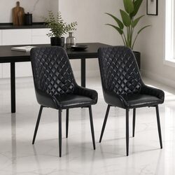 Stylish Set of 2 Retro Dining Chairs in Black PU Leather