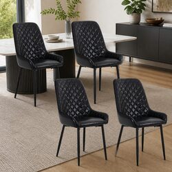 Set of 4 Retro Design Dining Chairs in Black PU Leather