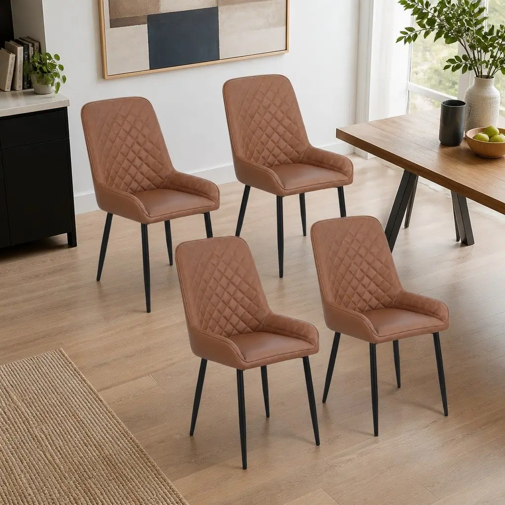 Set of 4 Retro Brown PU Leather Dining Chairs