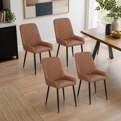Set of 4 Retro Brown PU Leather Dining Chairs