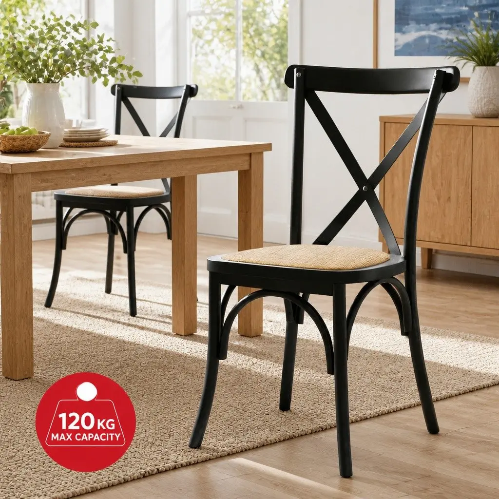 Dining Chairs Rattan Rubber Wood 42cm x 42cm x 88cm Black Indoor Outdoor