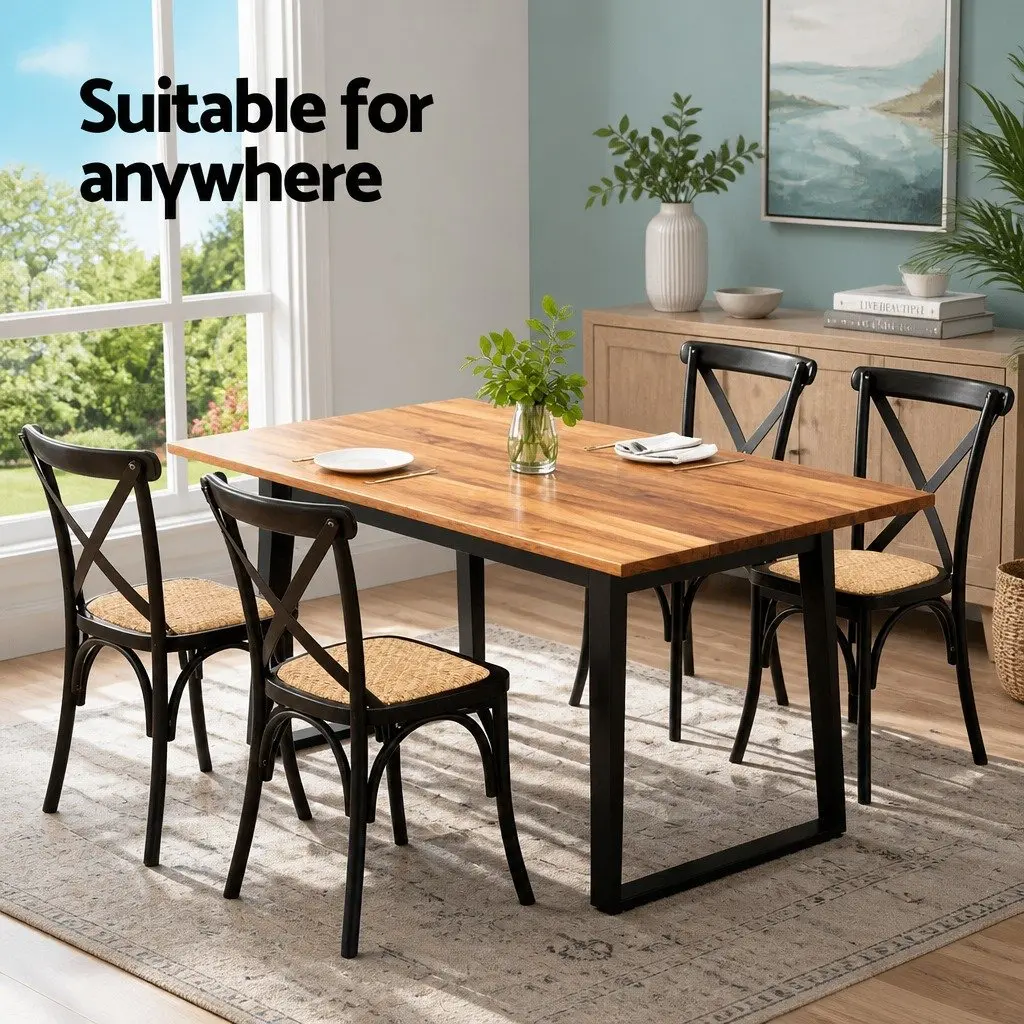 Dining Chairs Rattan Rubber Wood 42cm x 42cm x 88cm Black Indoor Outdoor