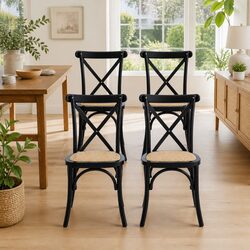 Set of 4 Sturdy Rattan Seat Dining Chairs