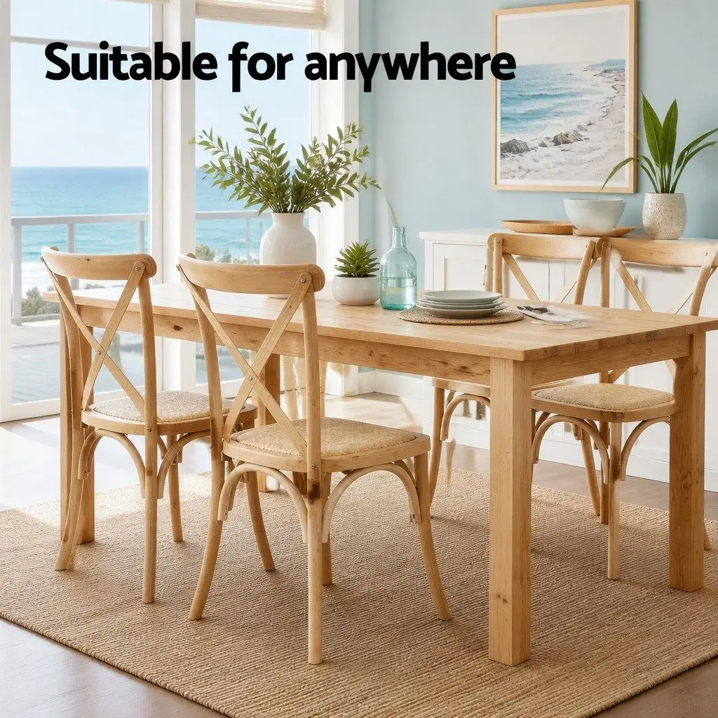 Dining Chairs Rattan Rubber Wood Frame Natural 42cm W x 42cm D x 88cm H