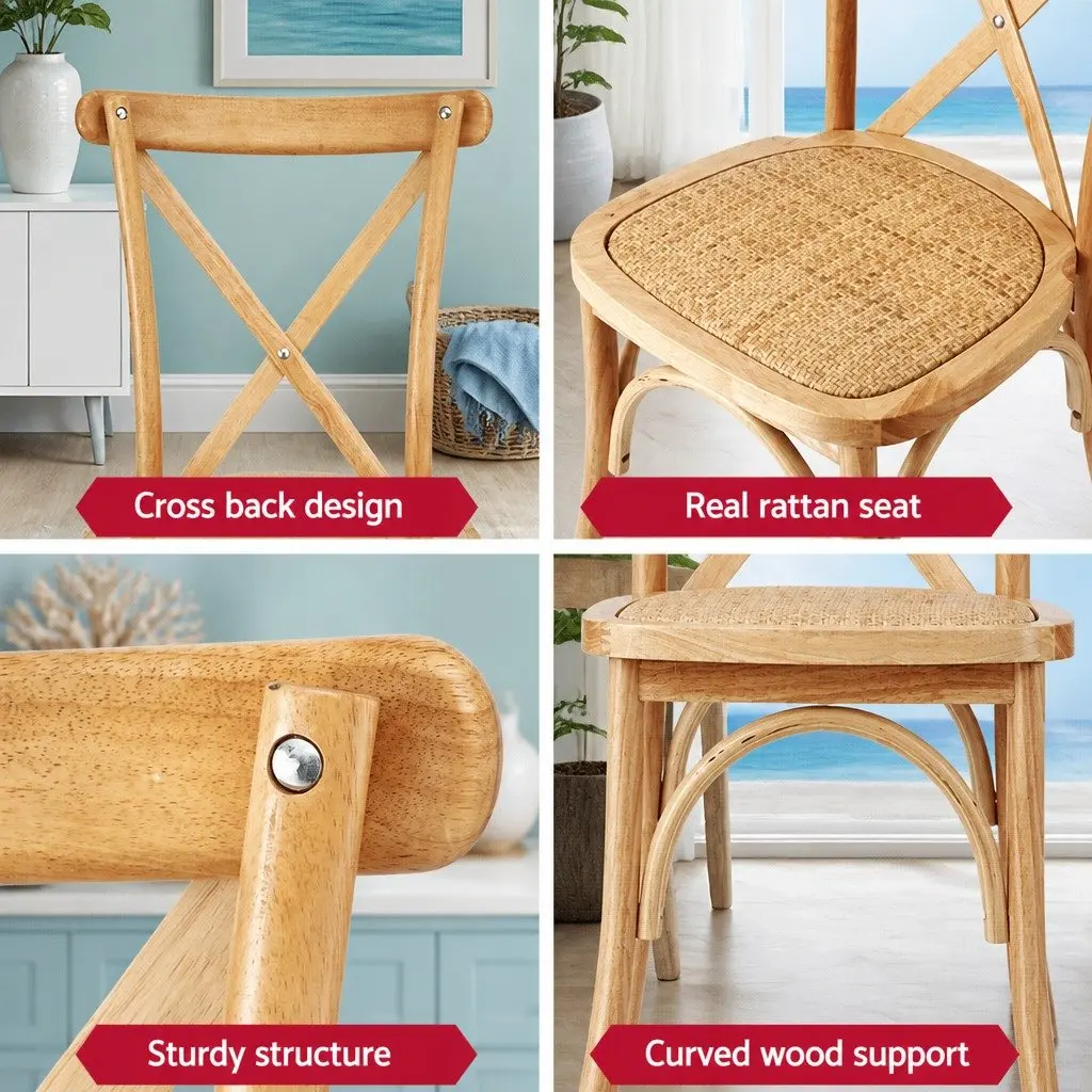 Dining Chairs Rattan Rubber Wood Frame Natural 42cm W x 42cm D x 88cm H