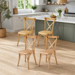 Set of 4 Dining Chairs with Rattan Seats and Wooden Frames