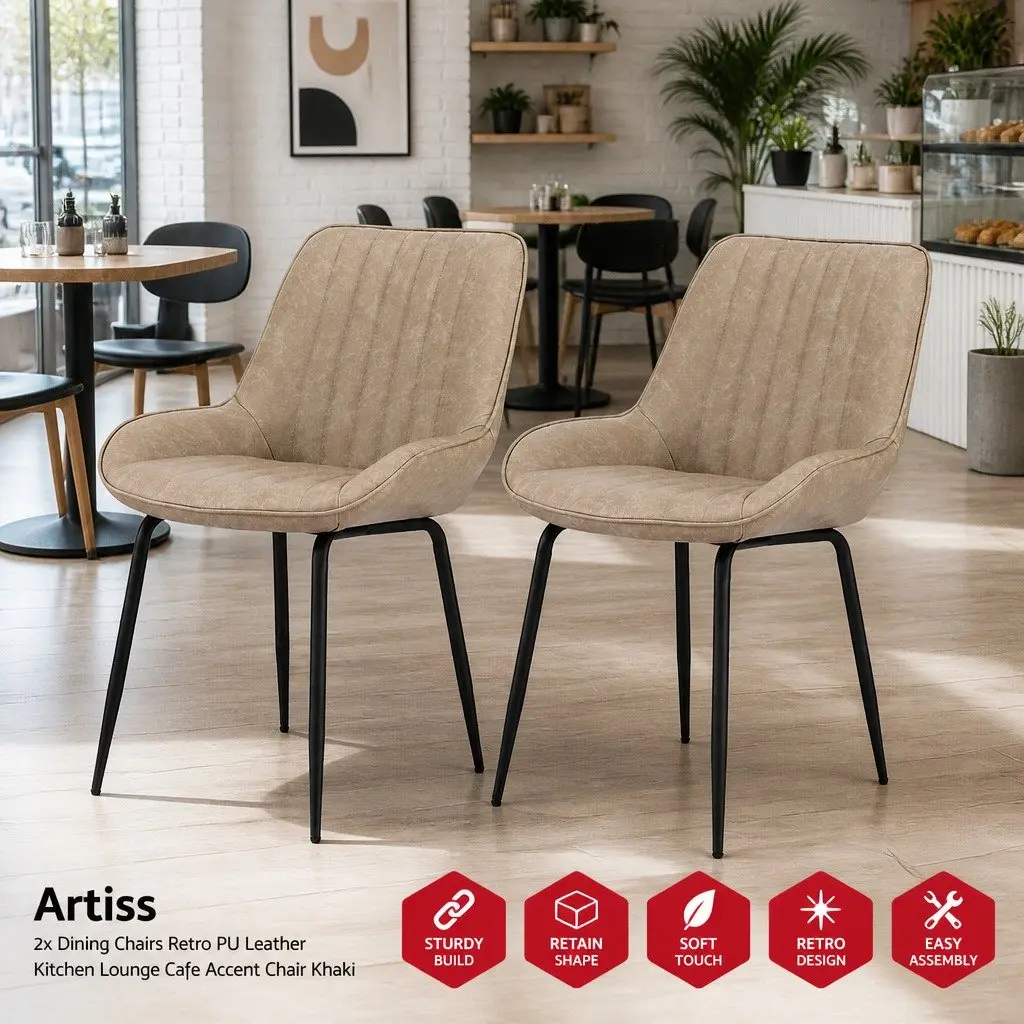 Dining Chairs PU Leather Brown Channel Tufted Ergonomic Curved Backrest Set of 2