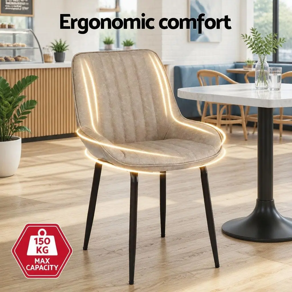 Dining Chairs PU Leather Brown Channel Tufted Ergonomic Curved Backrest Set of 2