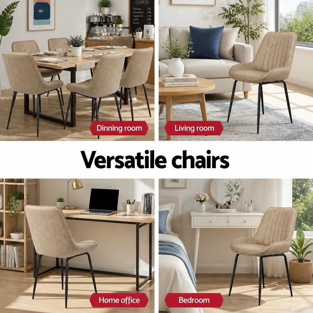 Dining Chairs PU Leather Brown Channel Tufted Ergonomic Curved Backrest Set of 2