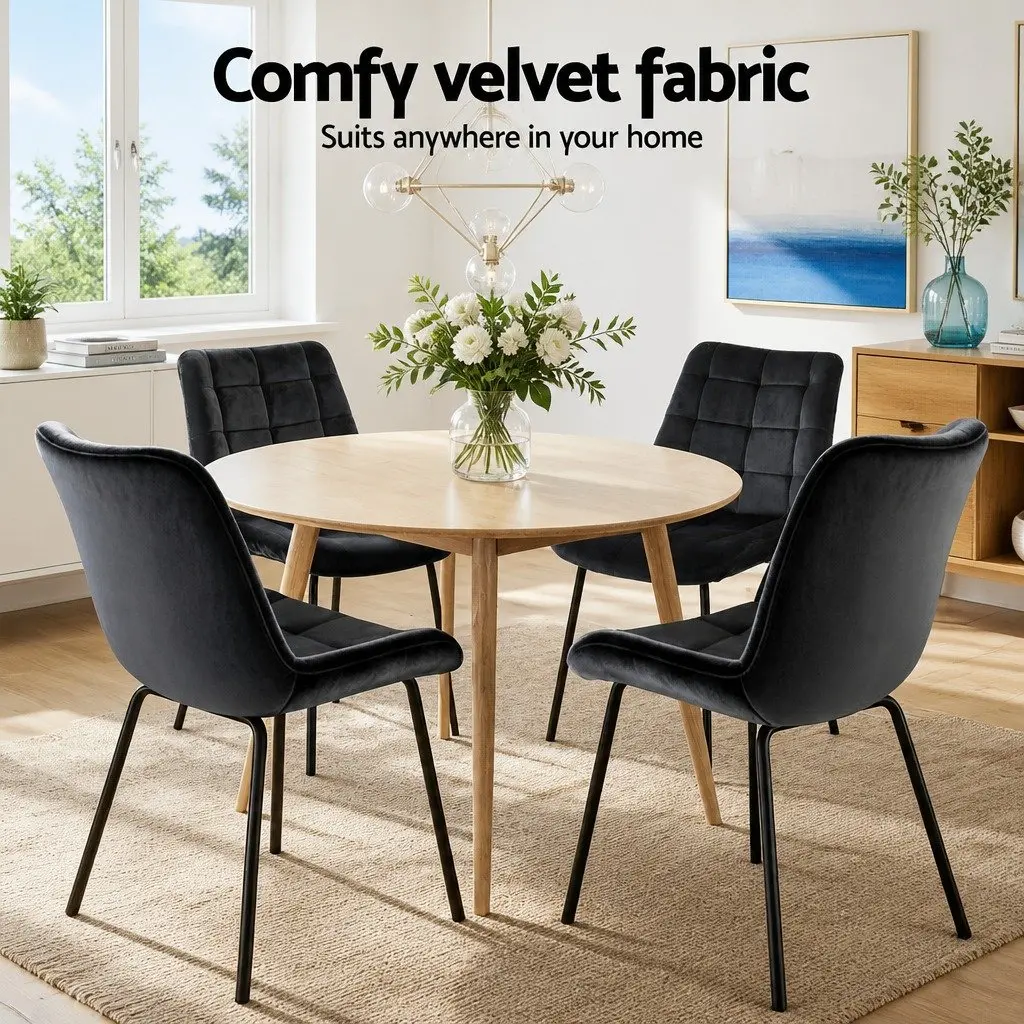 Dining Chairs Velvet Black 4 Piece