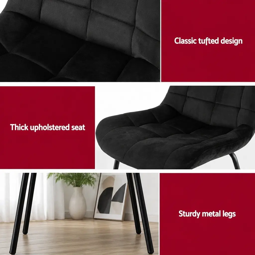 Dining Chairs Velvet Black 4 Piece