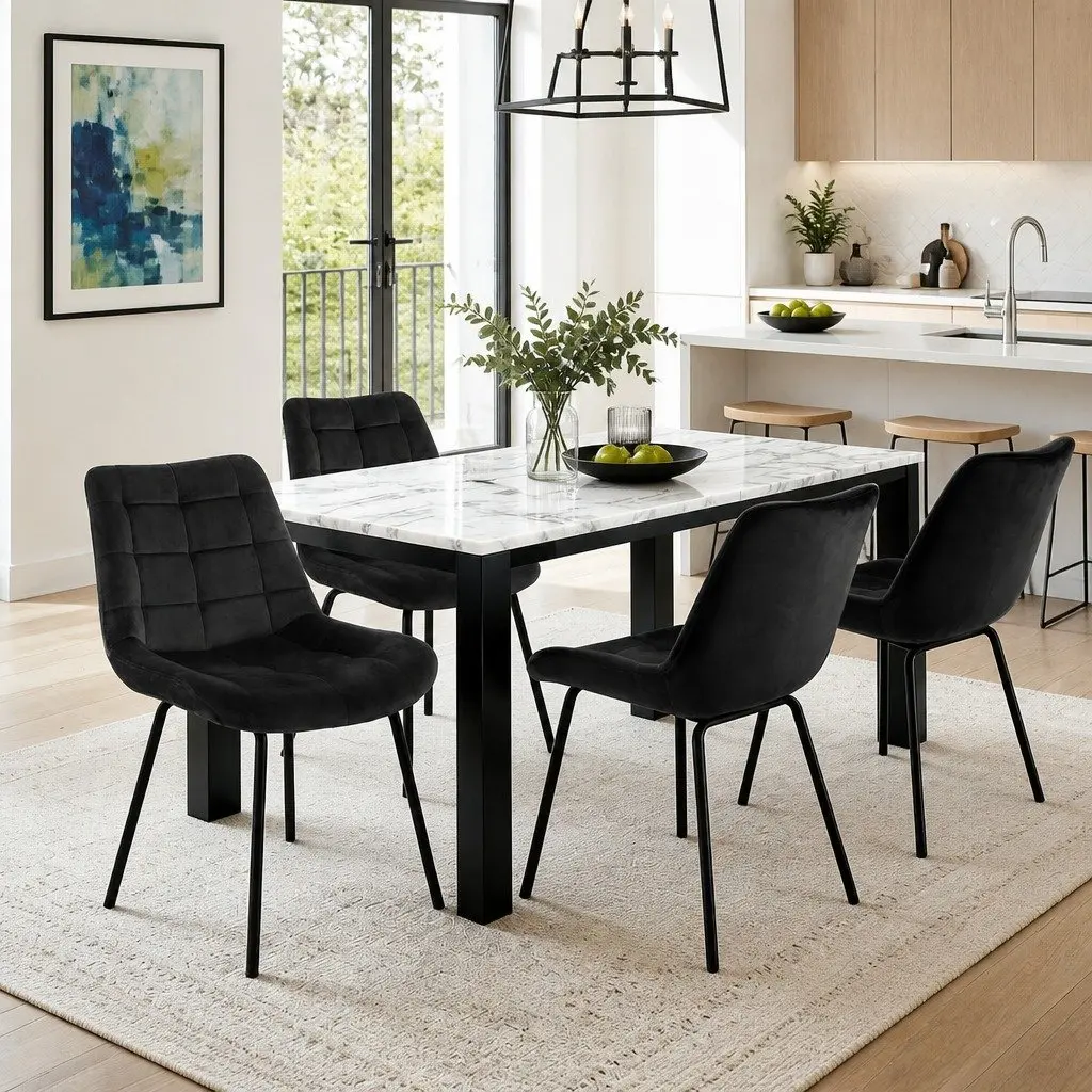 Dining Chairs Velvet Black 4 Piece