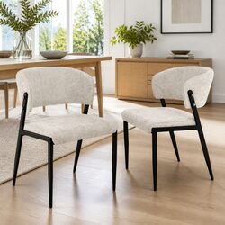 Set of 2 Beige Linen Upholstered Dining Chairs