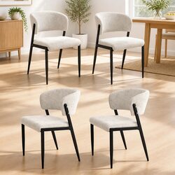 Set of 4 Beige Upholstered Dining Chairs with Metal Frame