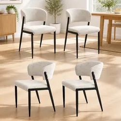 Set of 4 Beige Upholstered Dining Chairs with Metal Frame