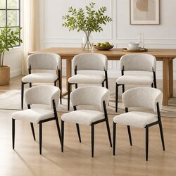 Stylish Set of 6 Beige Linen Upholstered Dining Chairs