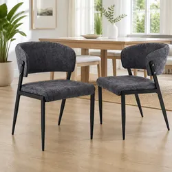 Set of 2 Charcoal Upholstered Dining Chairs