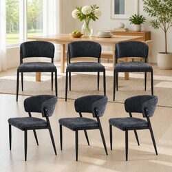 Set of 6 Charcoal Dining Chairs with Linen Upholstery