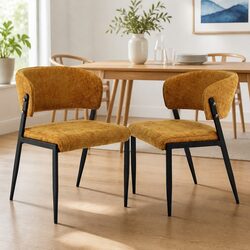 Set of 2 Yellow Linen Upholstered Dining Chairs