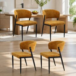 Sturdy Dining Chairs Set of 4 Upholstered Yellow Linen Seats
