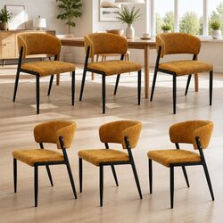 Set of 6 Soft Seat Dining Chairs in Yellow Linen