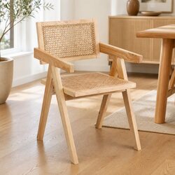 Stylish Wooden Rattan Seat Dining Chair with Rubber Wood Frame