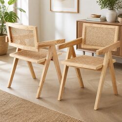 Wooden Rattan Seat Dining Chair with Rubber Wood Frame