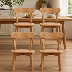 Set of 4 Ergonomic Wooden Dining Chairs with Rubber Frame