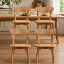 Set of 4 Ergonomic Wooden Dining Chairs with Rubber Frame