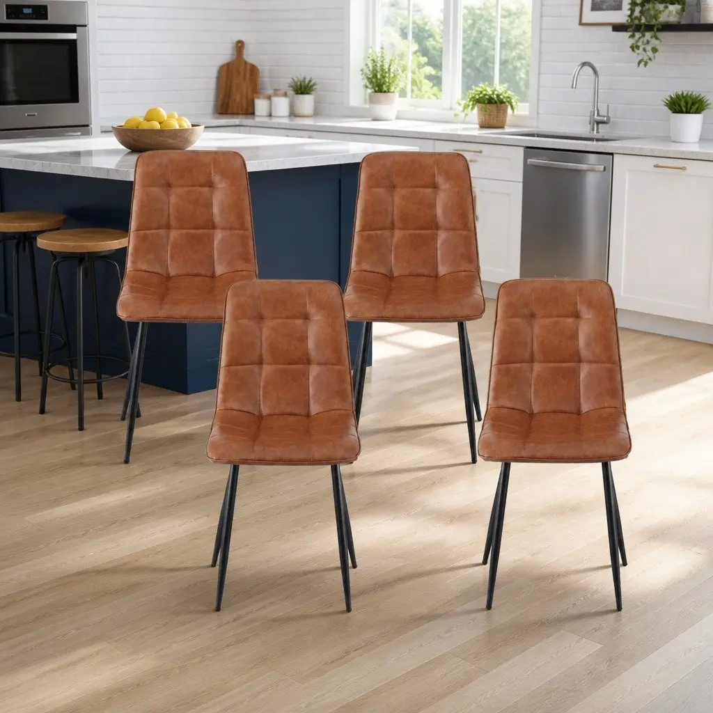 Retro Brown Dining Chairs Set of 4 for Kitchen