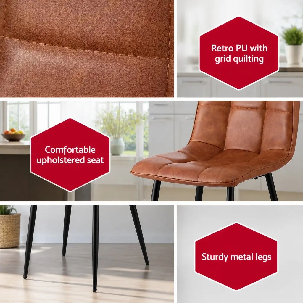 Retro Brown Dining Chairs Set of 4 for Kitchen