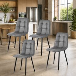 Dining Chairs Set of 4 Grey Retro Kitchen Lounge Cafe Accent Seats Metal Legs