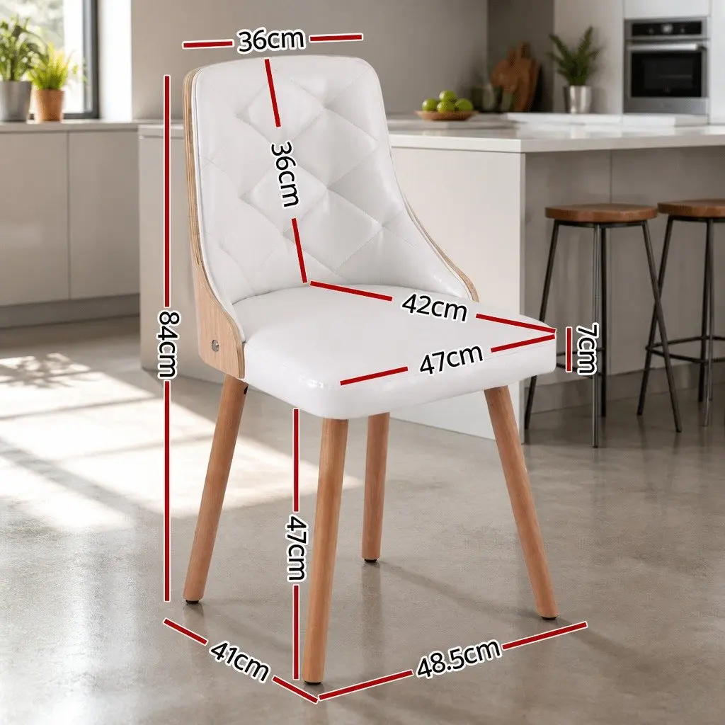 Dining Chairs PU Leather White Diamond Tufted 2 Piece