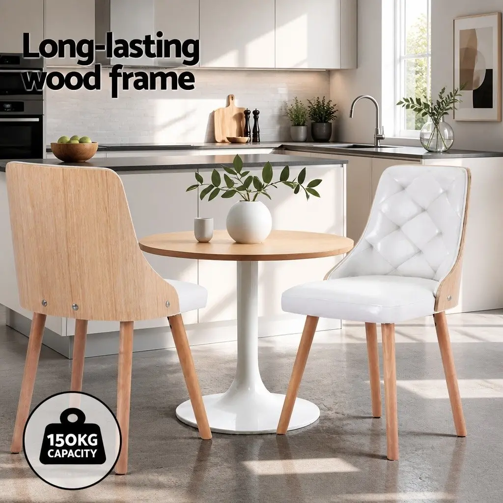 Dining Chairs PU Leather White Diamond Tufted 2 Piece