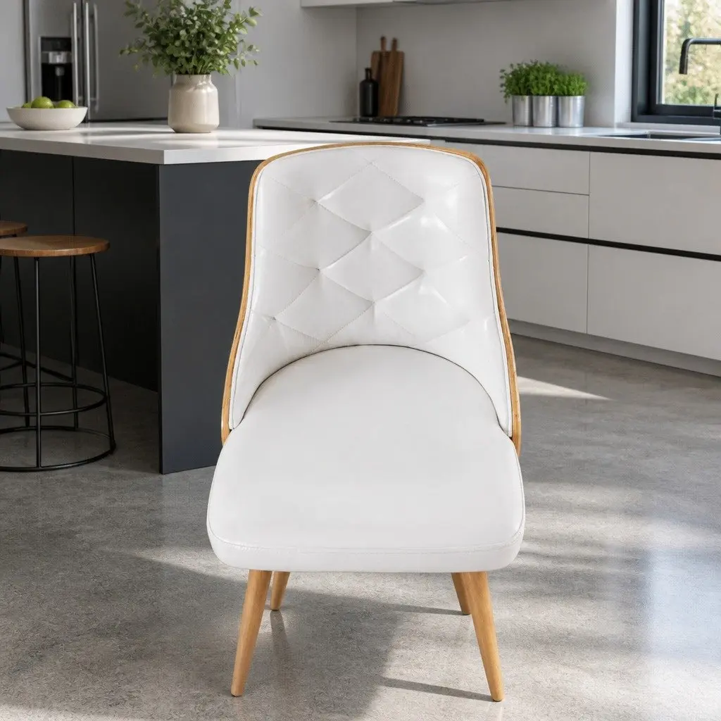 Dining Chairs PU Leather White Diamond Tufted 2 Piece