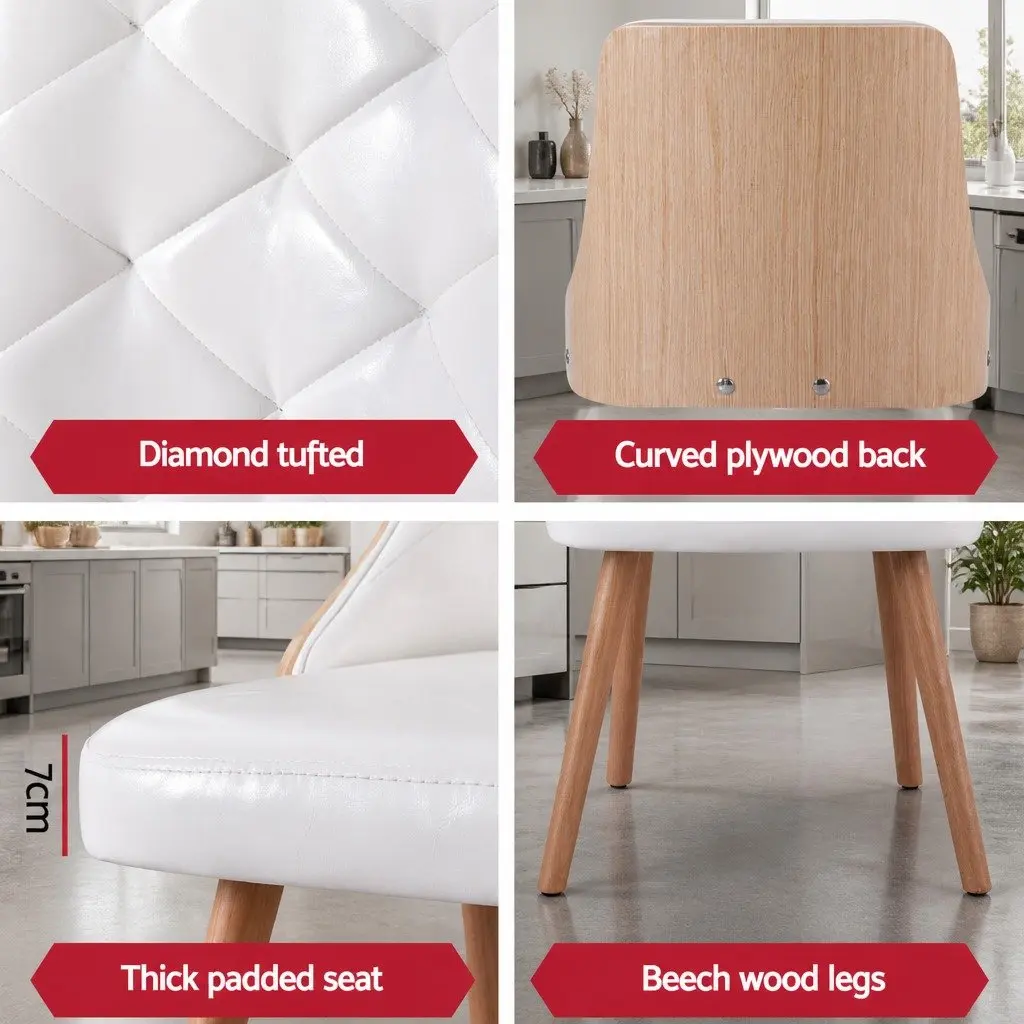 Dining Chairs PU Leather White Diamond Tufted 2 Piece