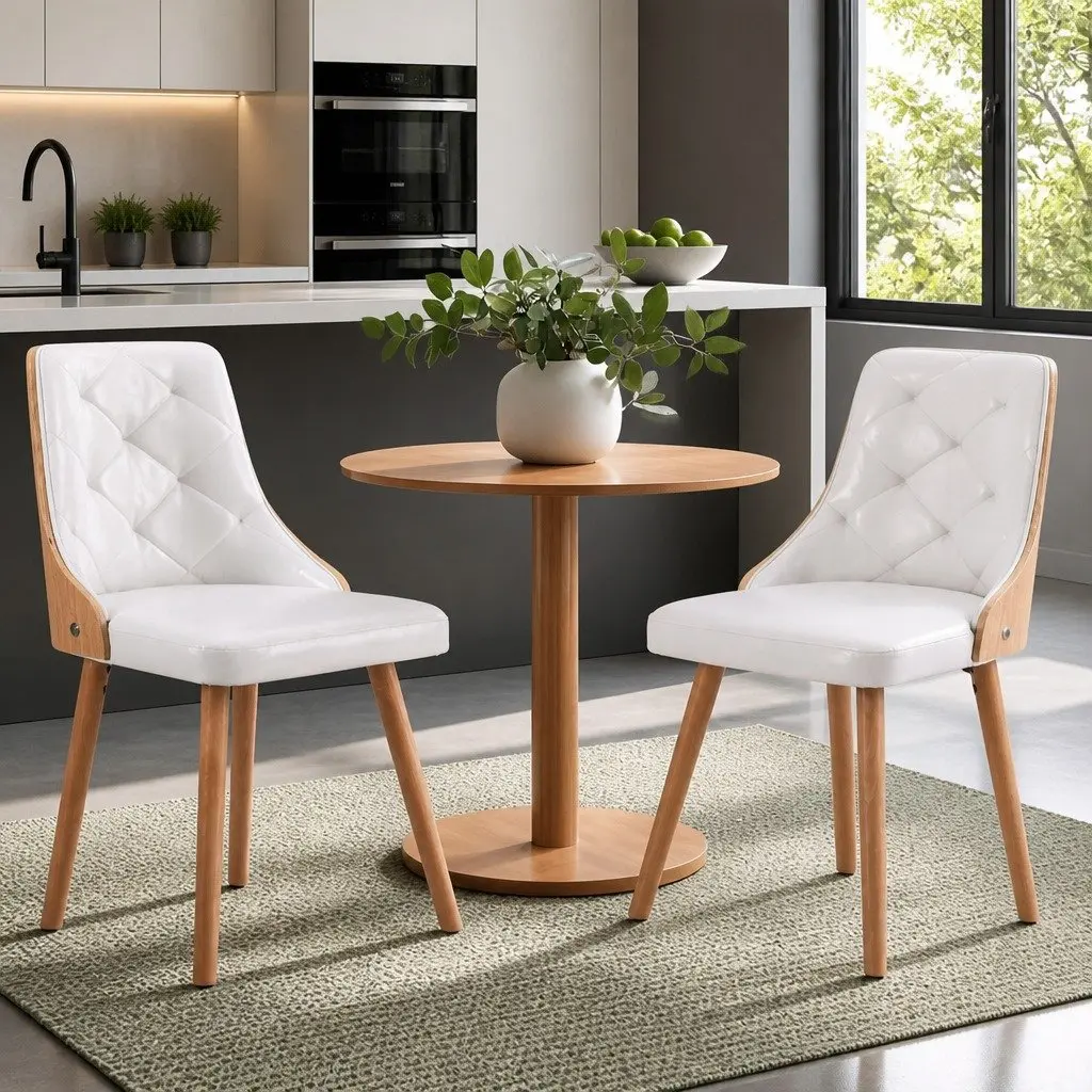 Dining Chairs PU Leather White Diamond Tufted 2 Piece