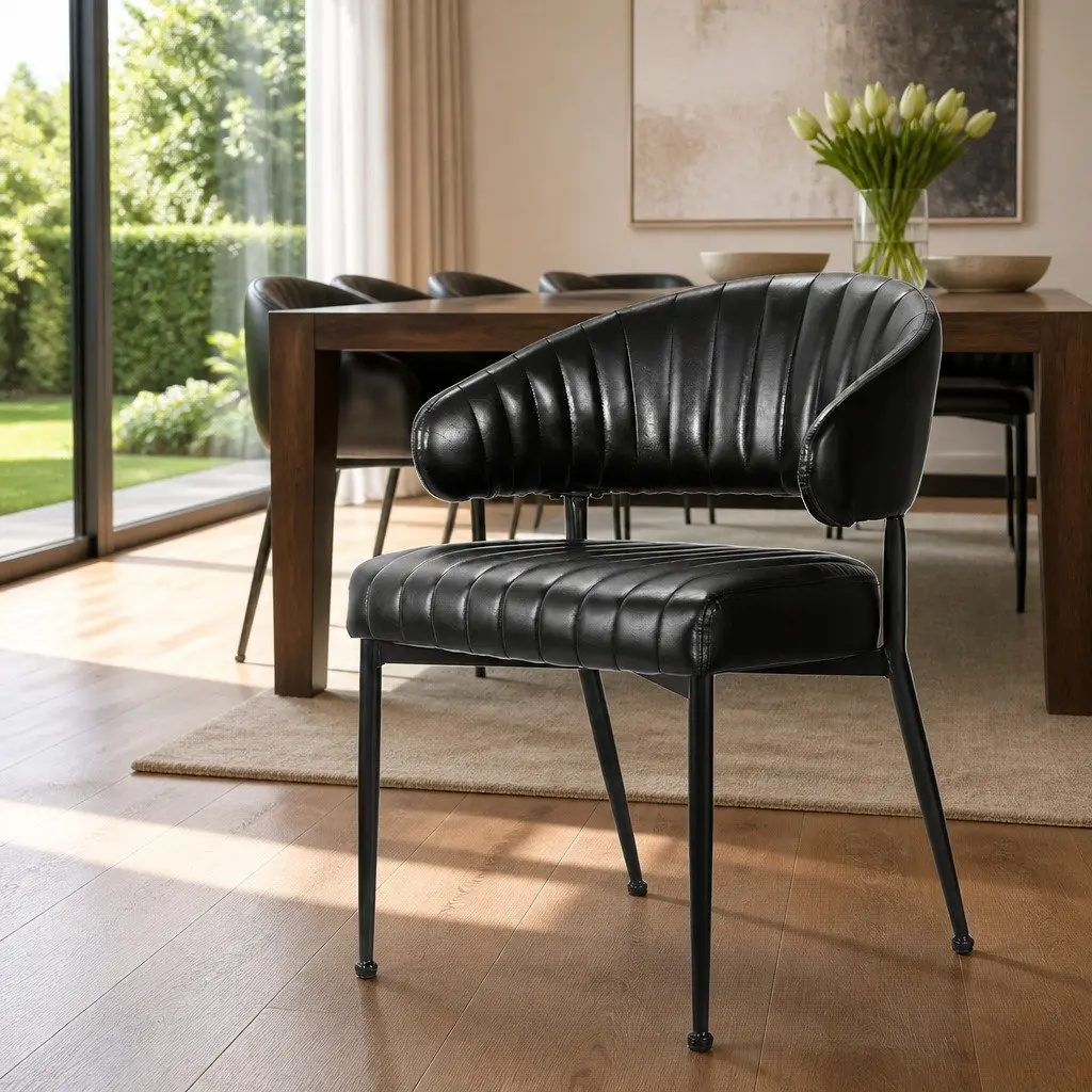Dining Chairs PU Leather Black Metal Frame Set of 2
