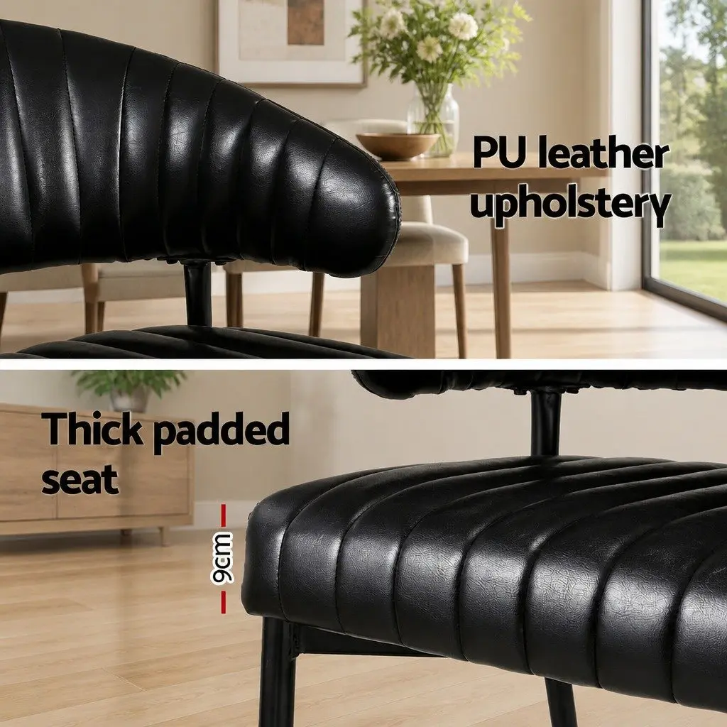Dining Chairs PU Leather Black Metal Frame Set of 2