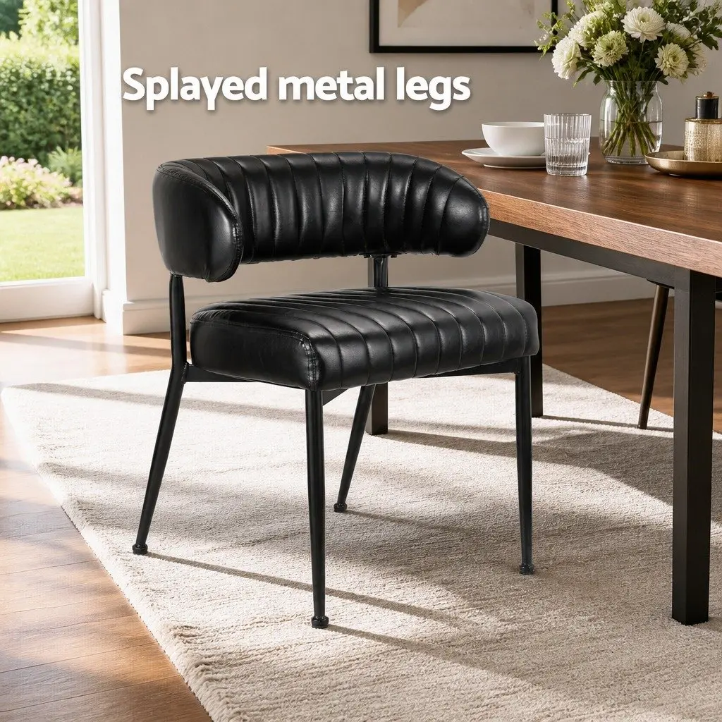 Dining Chairs PU Leather Black Metal Frame Set of 2