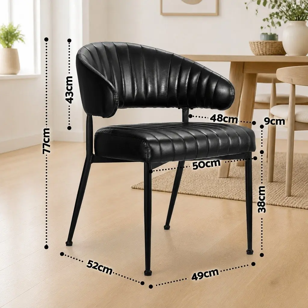 Dining Chairs PU Leather Metal Frame Set of 6 Black Padded Cushion