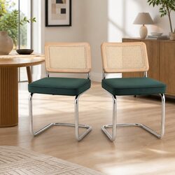 Modern Green Velvet Rattan Dining Chairs Set of 2