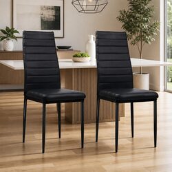 Set of 4 Black Channel Tufted Dining Chairs with Metal Legs