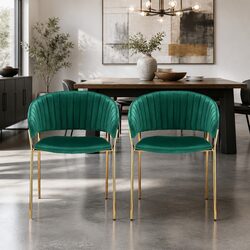 Velvet Green Dining Chairs Set of 2 with Metal Frame