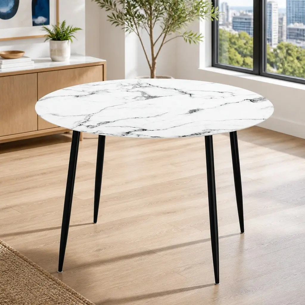 110CM Round Dining Table with Marble Effect