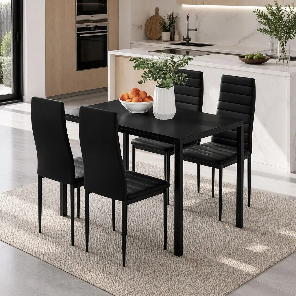Black 5-Piece Dining Set with Modern Table and Chairs