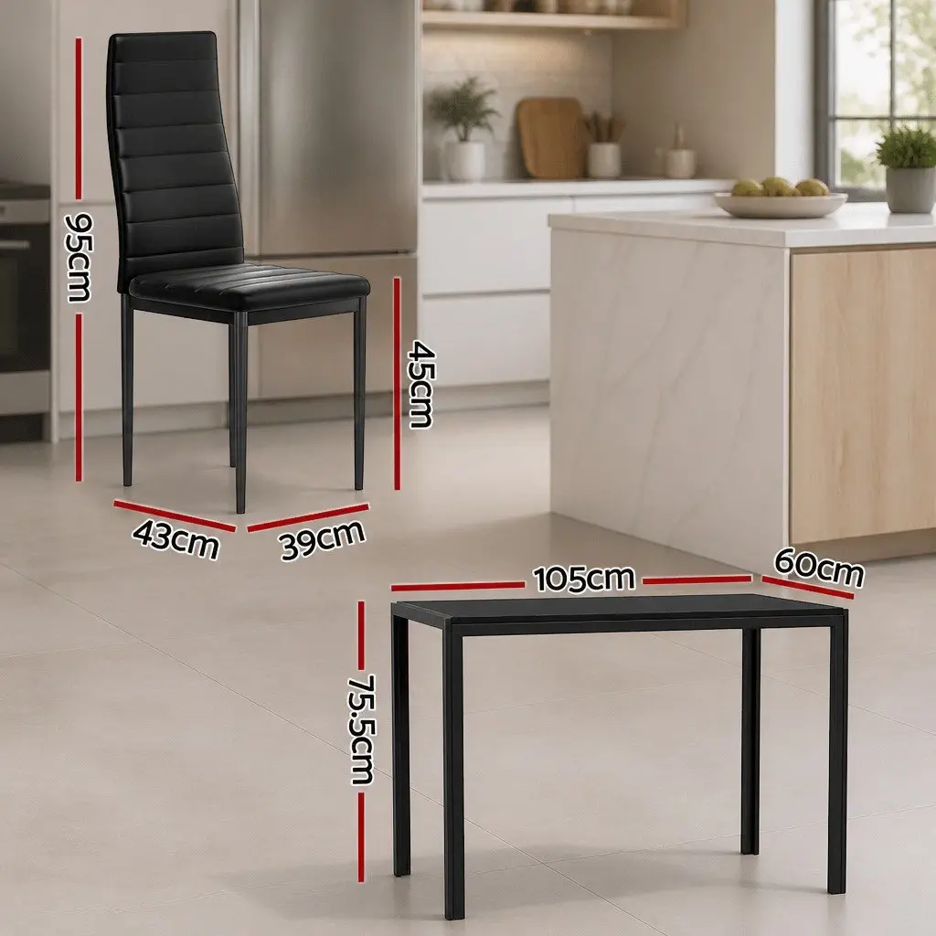 Dining Set MDF Melamine Black Rectangular Table and 4 Chairs