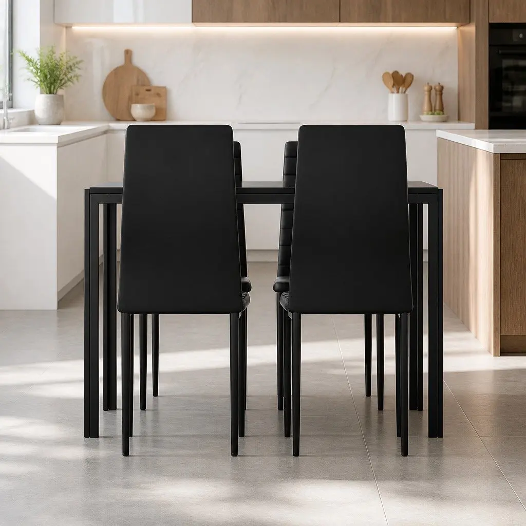 Dining Set MDF Melamine Black Rectangular Table and 4 Chairs